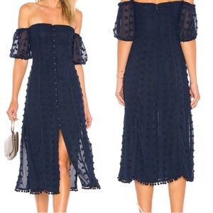 Tularosa Lori Pom Pom Midi Dress in Night Navy
